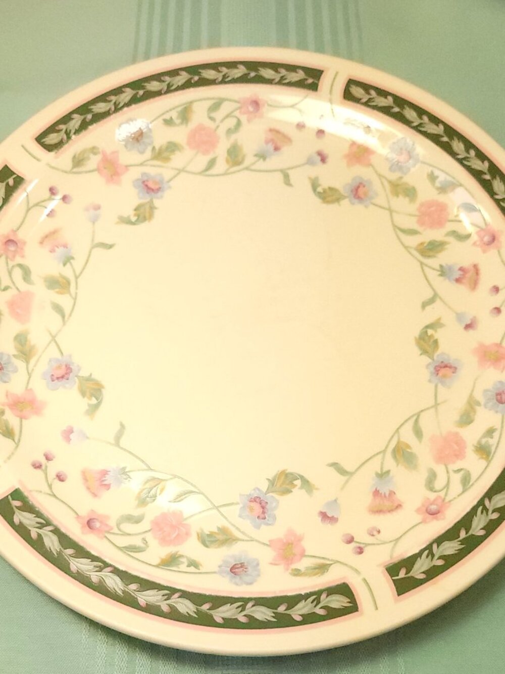 Sunflower China 10.5" Dinner Plate with Gold Stand, Circa 1995 | Pink & Blue Flo